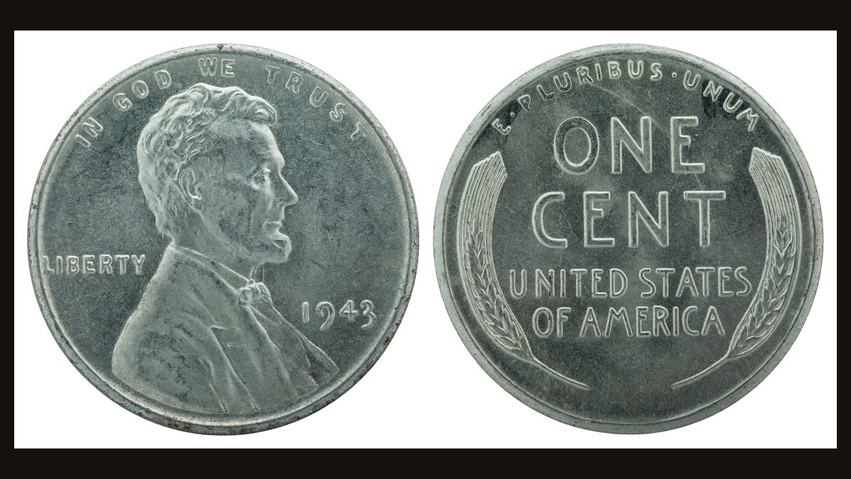 Illustrative photo of a 1943 Lincoln Wheat Cent showing both sides
